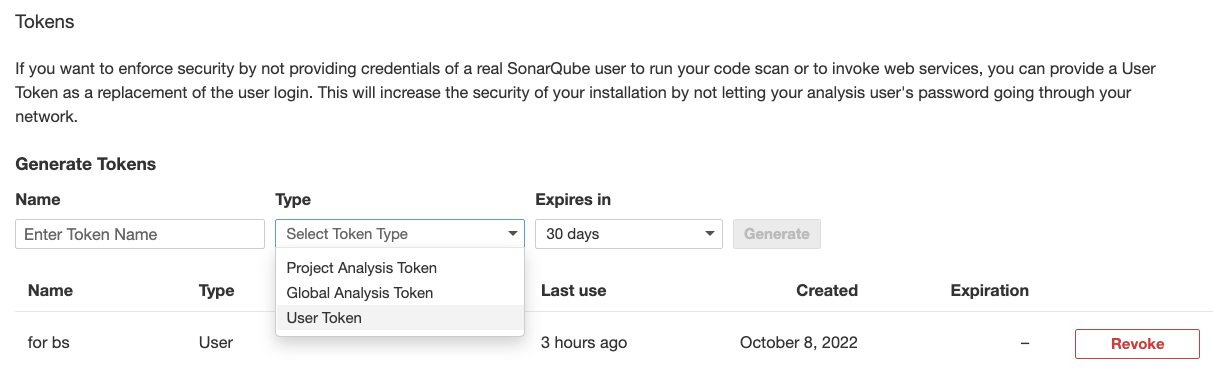 Sonar User Token